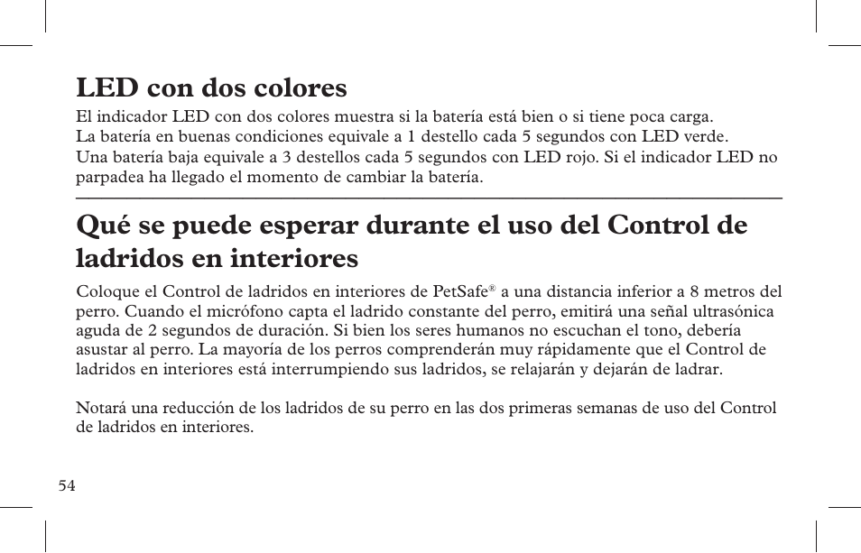 Led con dos colores | Petsafe Indoor Bark Control, Ultrasonic User Manual | Page 54 / 108