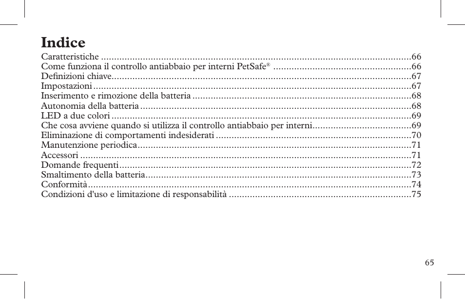 Indice | Petsafe Indoor Bark Control, Ultrasonic User Manual | Page 65 / 108