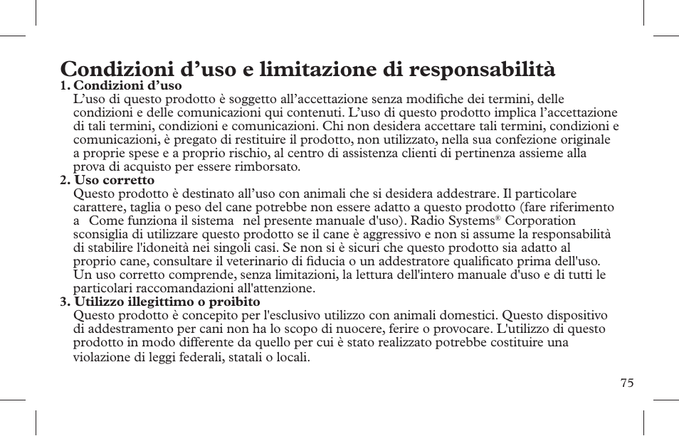 Condizioni d’uso e limitazione di responsabilità | Petsafe Indoor Bark Control, Ultrasonic User Manual | Page 75 / 108