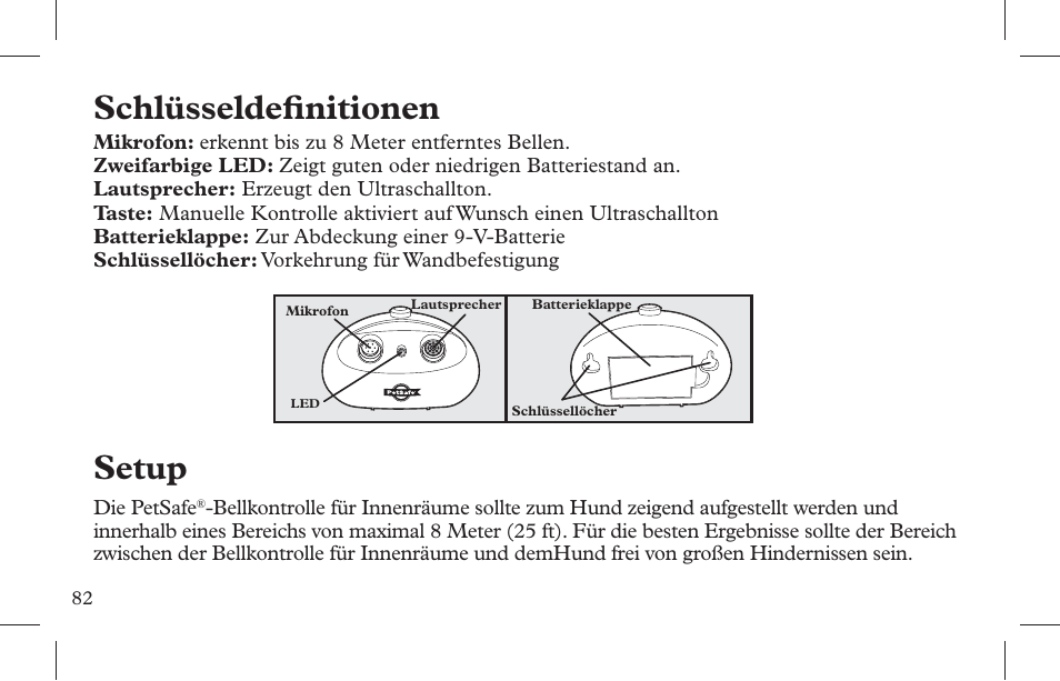 Schlüsseldefi nitionen, Setup | Petsafe Indoor Bark Control, Ultrasonic User Manual | Page 82 / 108
