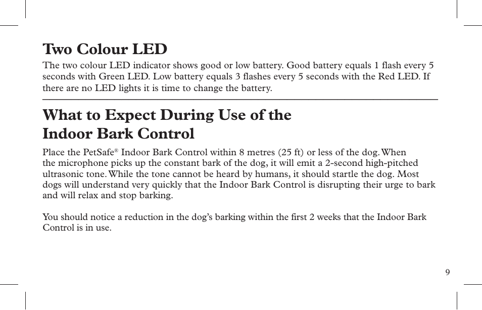 Two colour led | Petsafe Indoor Bark Control, Ultrasonic User Manual | Page 9 / 108