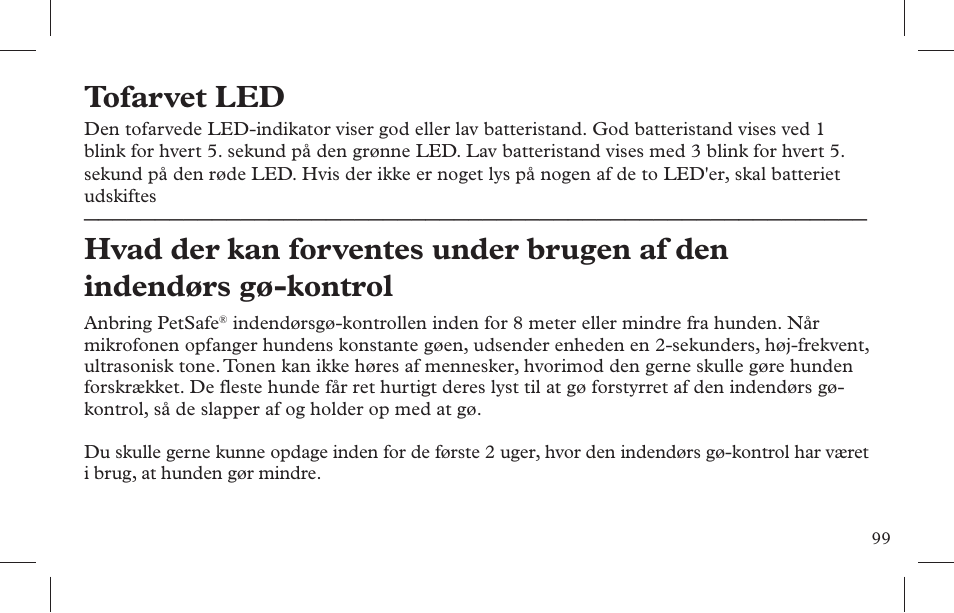 Tofarvet led | Petsafe Indoor Bark Control, Ultrasonic User Manual | Page 99 / 108