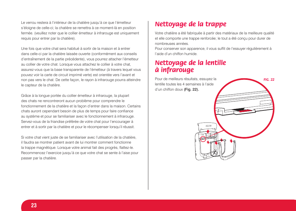 Nettoyage de la trappe, Nettoyage de la lentille à infrarouge | Petsafe Infra Red 4 Way Locking Deluxe Cat Flap User Manual | Page 23 / 74