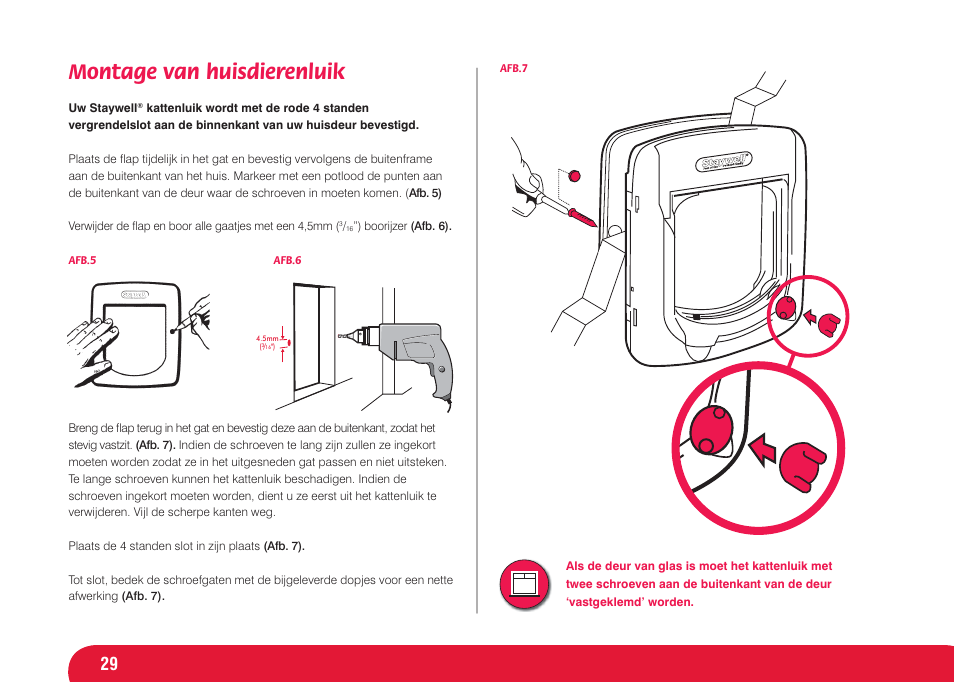 Montage van huisdierenluik | Petsafe Infra Red 4 Way Locking Deluxe Cat Flap User Manual | Page 29 / 74