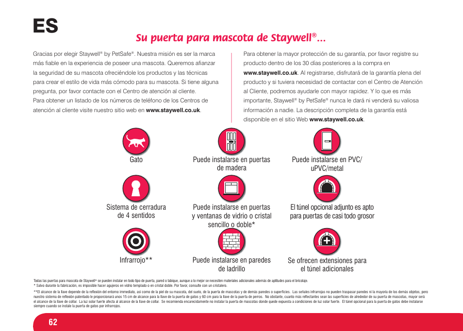 Su puerta para mascota de staywell | Petsafe Infra Red 4 Way Locking Deluxe Cat Flap User Manual | Page 62 / 74