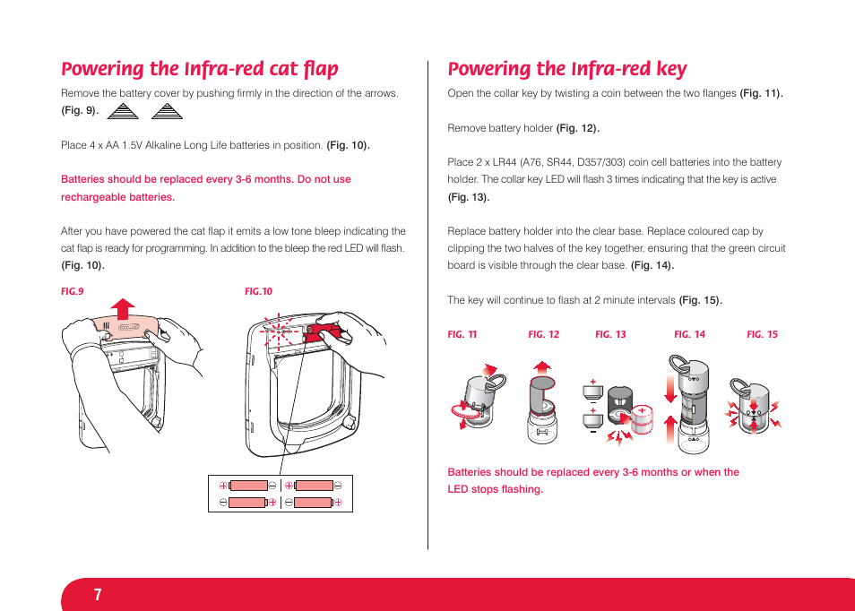 Powering the infra-red cat ﬂ ap, Powering the infra-red key | Petsafe Infra Red 4 Way Locking Deluxe Cat Flap User Manual | Page 7 / 74