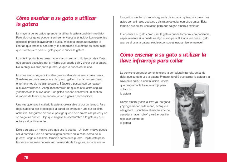 Cómo enseñar a su gato a utilizar la gatera | Petsafe Infra Red 4 Way Locking Deluxe Cat Flap User Manual | Page 70 / 74