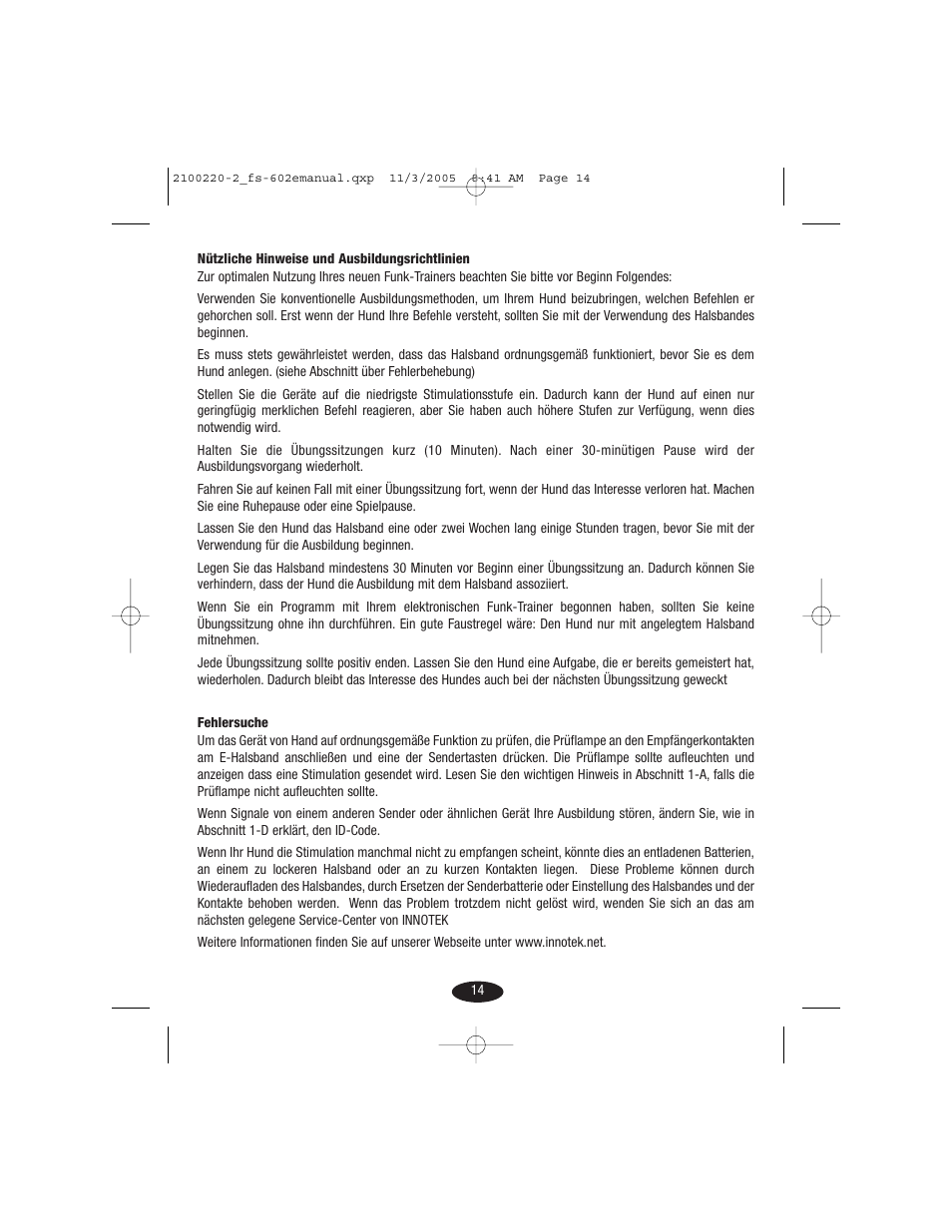 Petsafe Innotek 450 m Remote Training Collar User Manual | Page 14 / 48