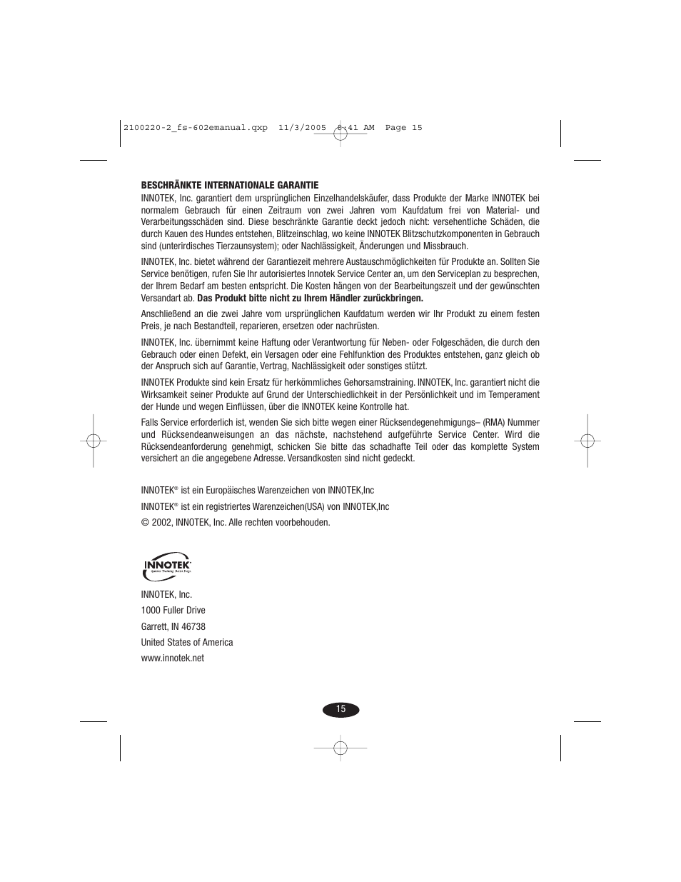 Petsafe Innotek 450 m Remote Training Collar User Manual | Page 15 / 48