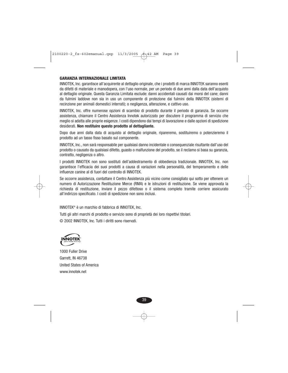 Petsafe Innotek 450 m Remote Training Collar User Manual | Page 39 / 48