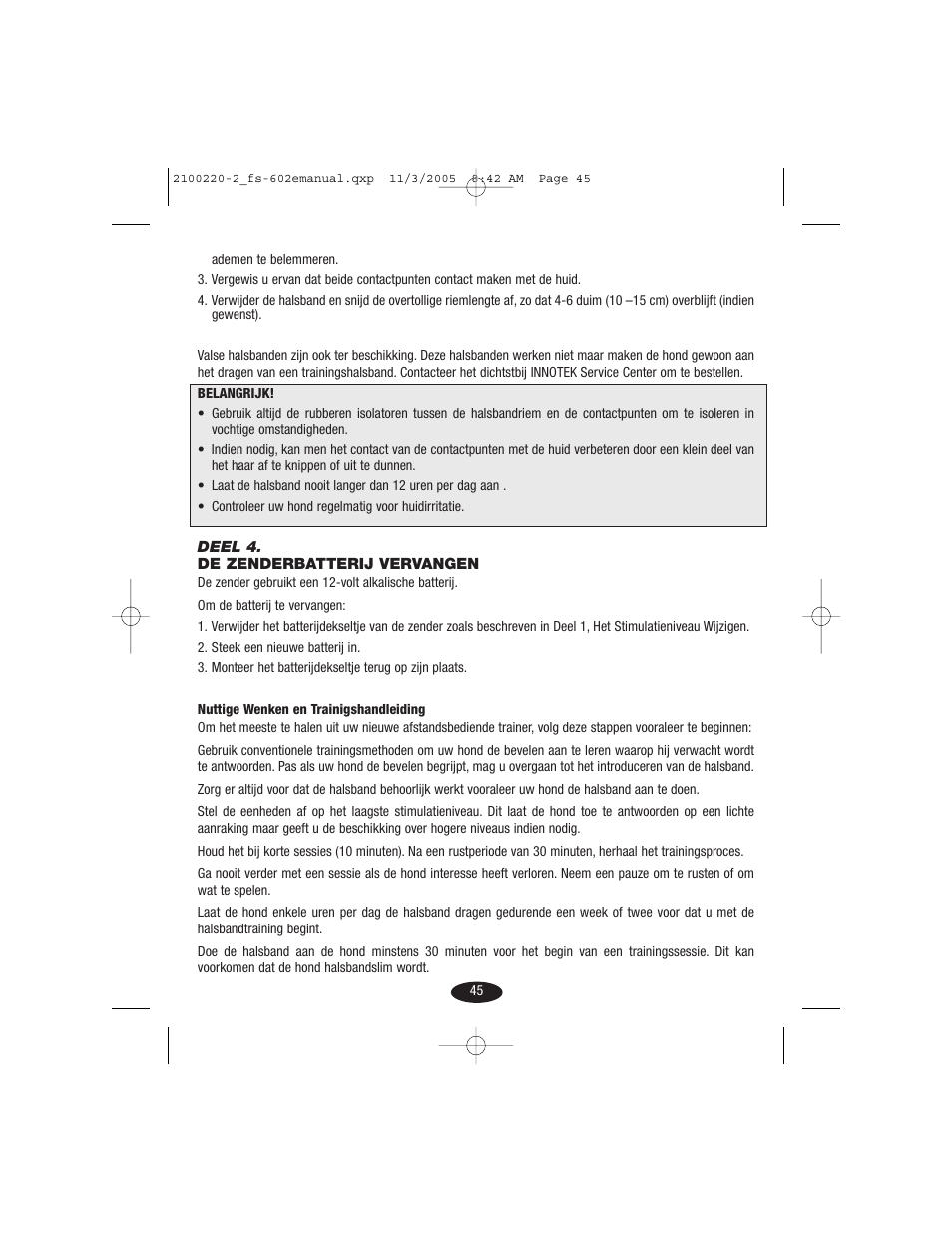 Petsafe Innotek 450 m Remote Training Collar User Manual | Page 45 / 48
