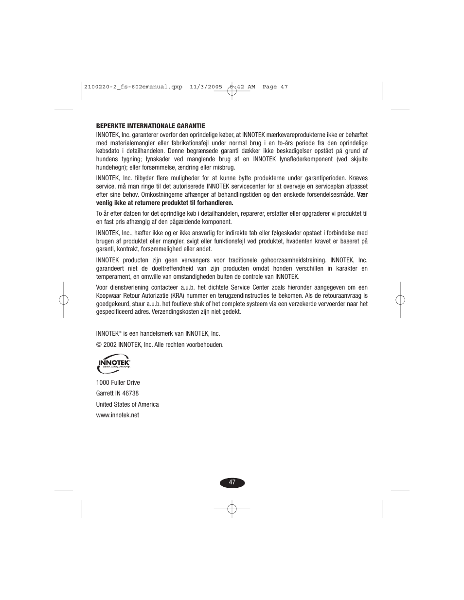 Petsafe Innotek 450 m Remote Training Collar User Manual | Page 47 / 48