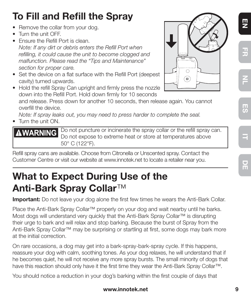 Petsafe Innotek Anti-Bark Spray Collar™ User Manual | Page 9 / 80