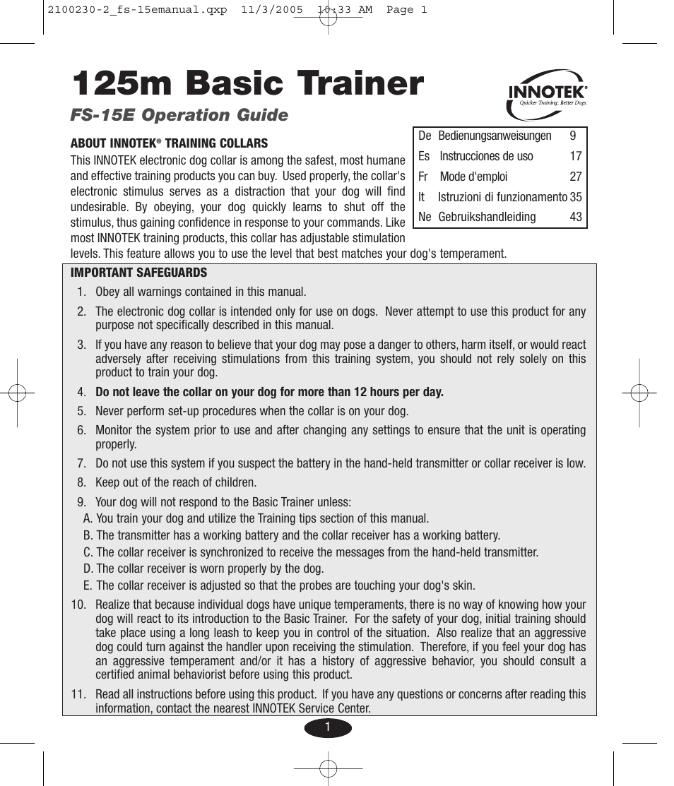 Petsafe Innotek Basic Remote Trainer User Manual | 52 pages