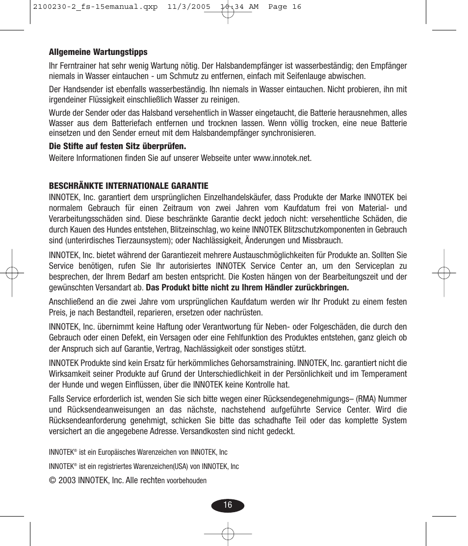Petsafe Innotek Basic Remote Trainer User Manual | Page 16 / 52