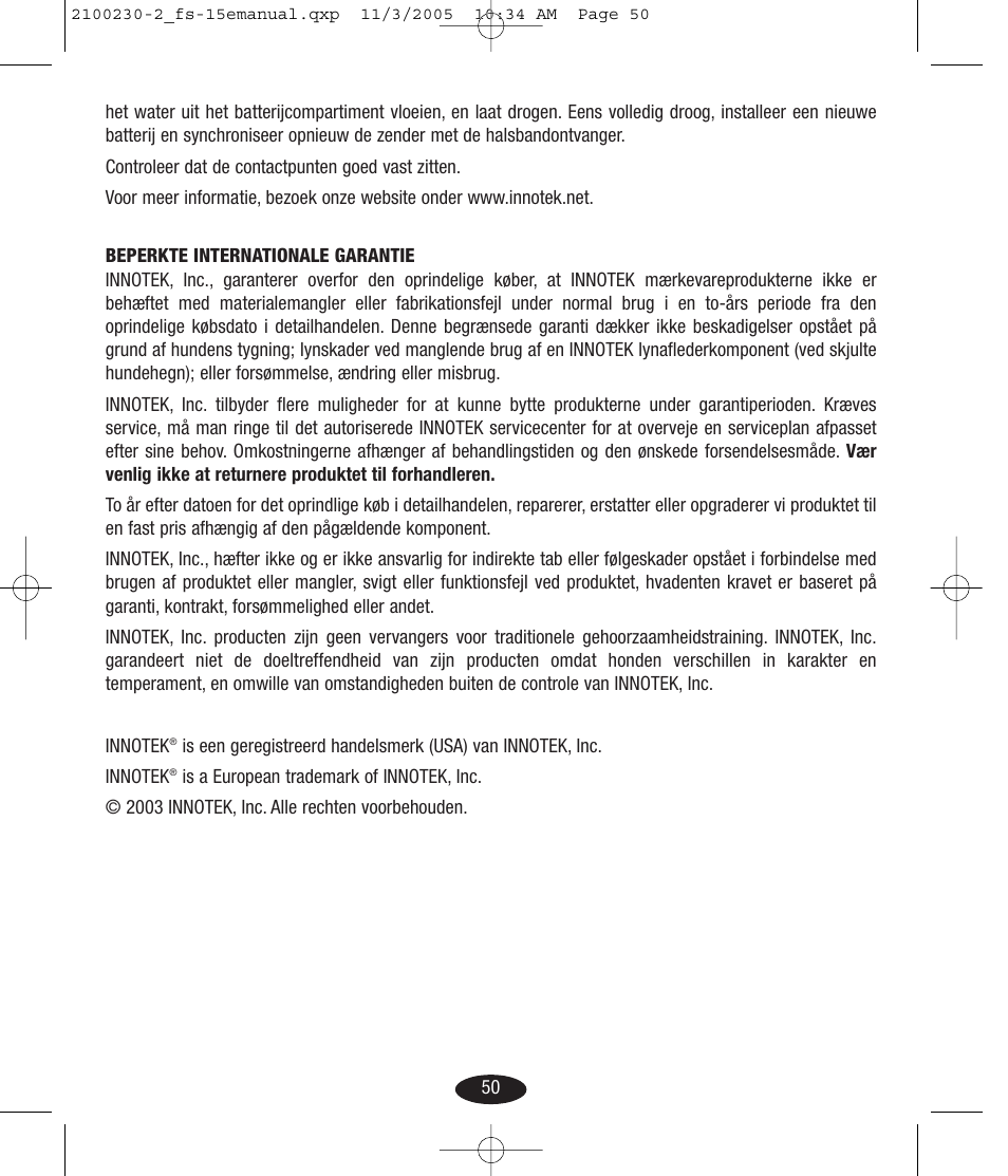 Petsafe Innotek Basic Remote Trainer User Manual | Page 50 / 52