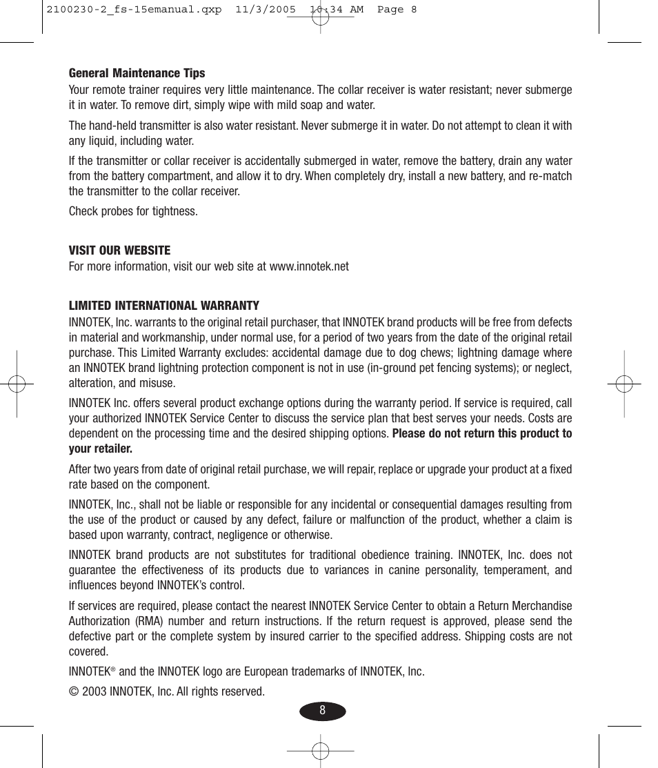 Petsafe Innotek Basic Remote Trainer User Manual | Page 8 / 52