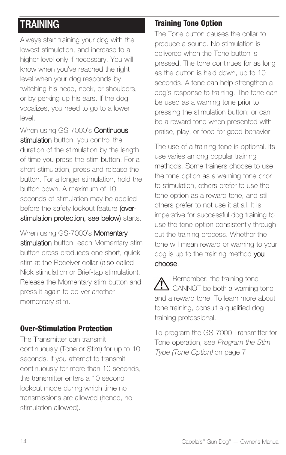 Training | Petsafe Innotek Cabela’s Gun Dog Remote Trainer User Manual | Page 14 / 24