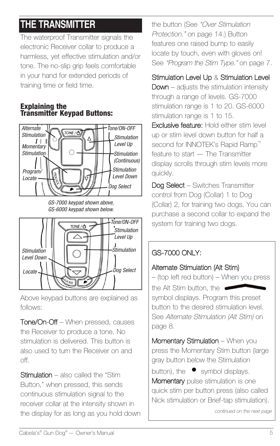 The transmitter | Petsafe Innotek Cabela’s Gun Dog Remote Trainer User Manual | Page 5 / 24
