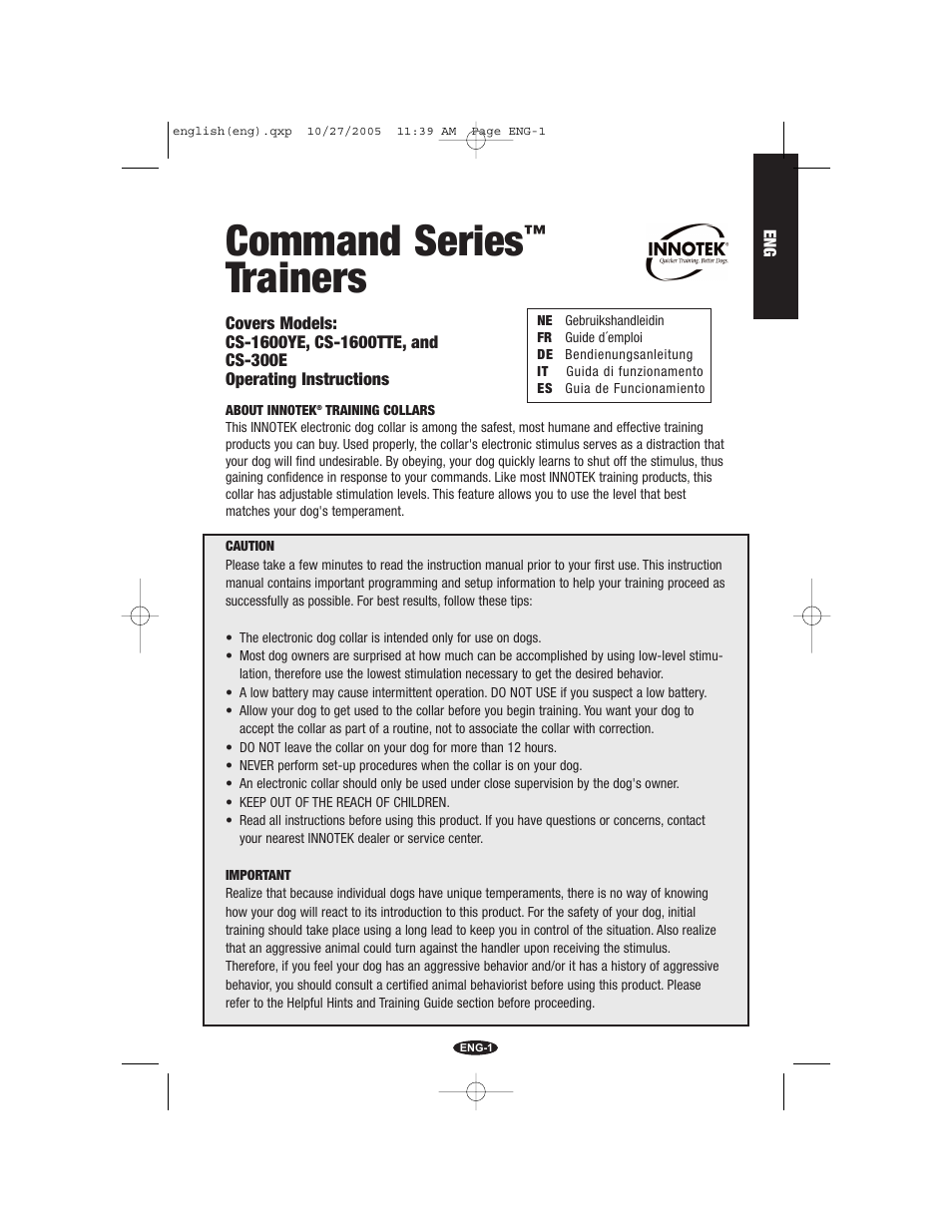 Petsafe Innotek Command Series Remote Trainer User Manual | 72 pages