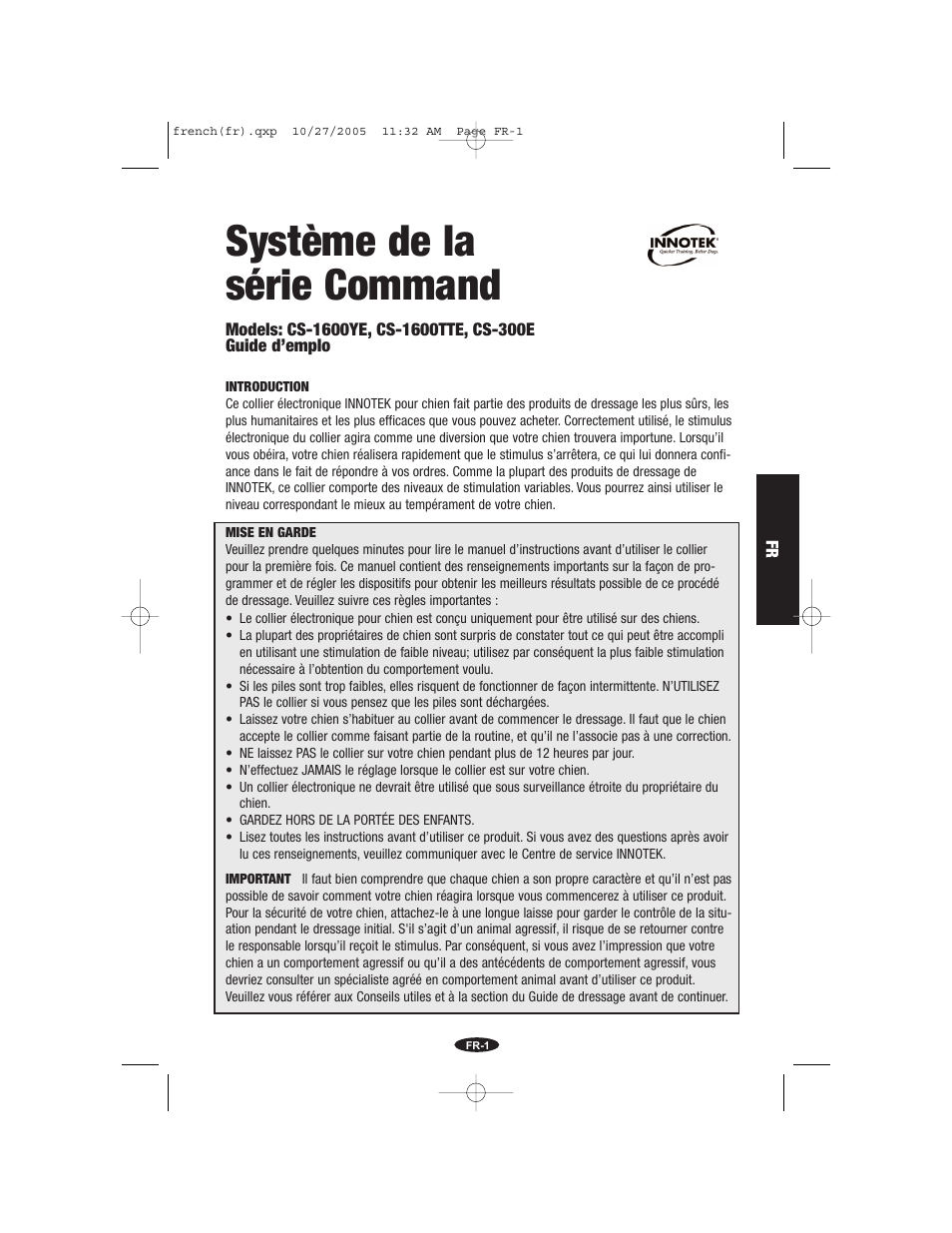 French(fr).pdf, Système de la série command | Petsafe Innotek Command Series Remote Trainer User Manual | Page 25 / 72
