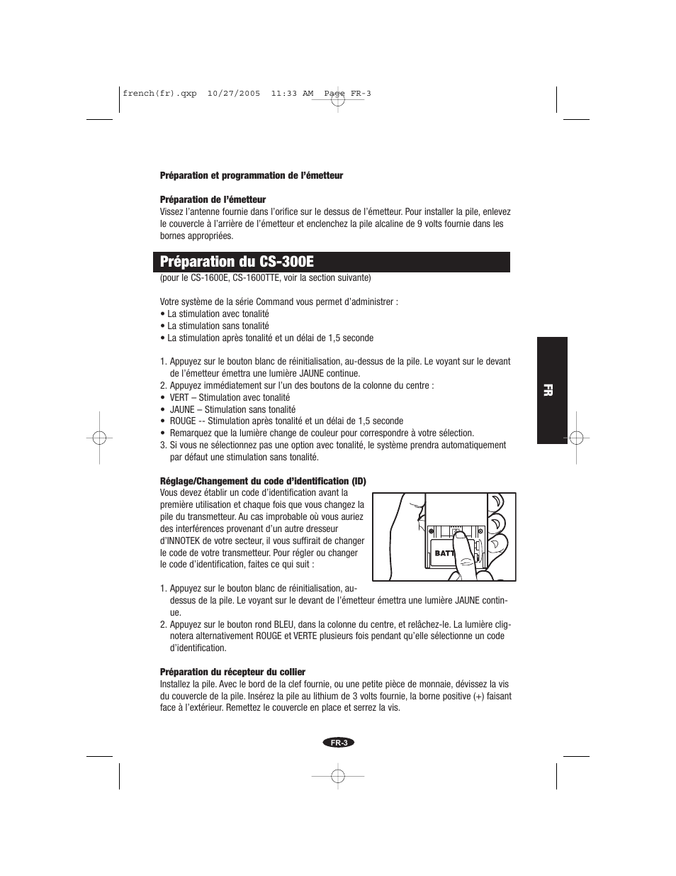 Préparation du cs-300e | Petsafe Innotek Command Series Remote Trainer User Manual | Page 27 / 72