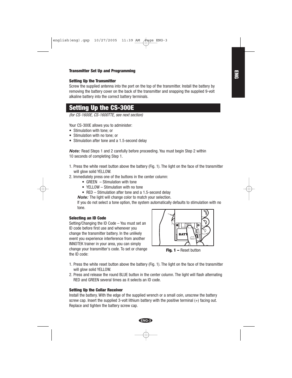 Setting up the cs-300e | Petsafe Innotek Command Series Remote Trainer User Manual | Page 3 / 72