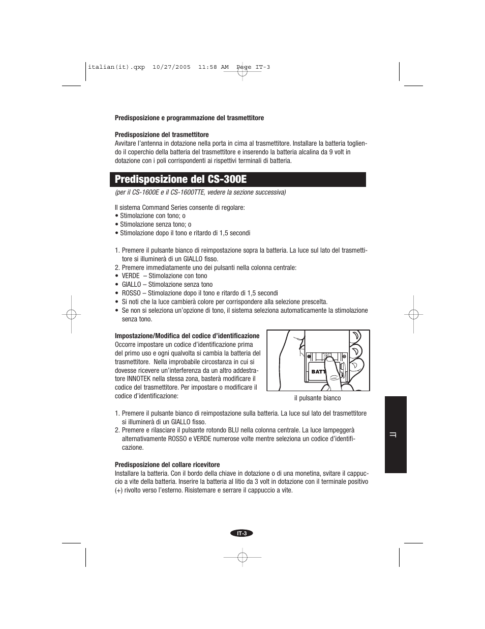 Predisposizione del cs-300e | Petsafe Innotek Command Series Remote Trainer User Manual | Page 51 / 72
