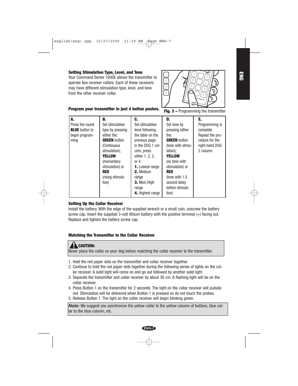 Fig. 3 – programming the transmitter | Petsafe Innotek Command Series Remote Trainer User Manual | Page 7 / 72