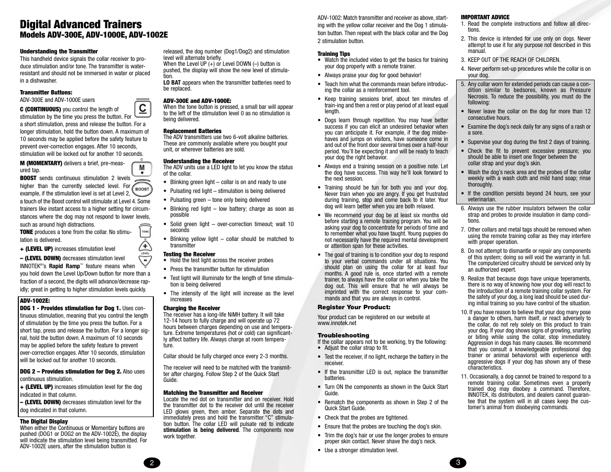 Digital advanced trainers | Petsafe Innotek Digital Advanced Remote Trainer User Manual | Page 2 / 14