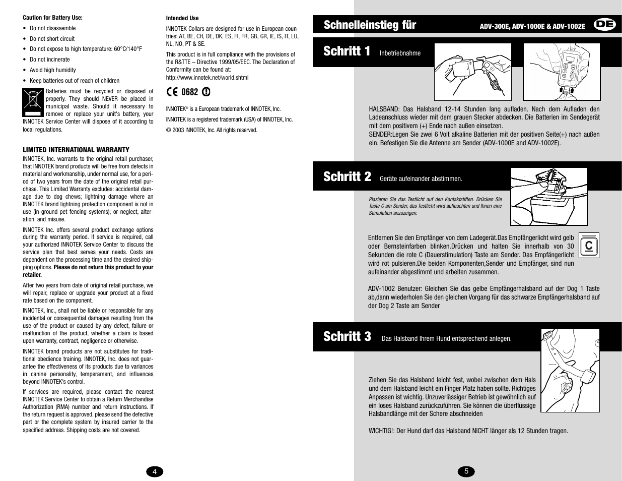 Schritt 3, Schritt 2, Schritt 1 | Schnelleinstieg für | Petsafe Innotek Digital Advanced Remote Trainer User Manual | Page 3 / 14