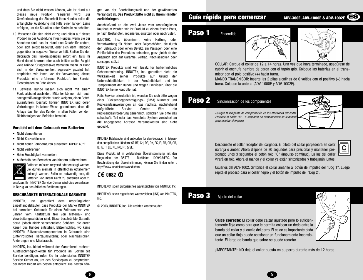 Paso 3, Paso 2, Paso 1 | Guía rápida para comenzar | Petsafe Innotek Digital Advanced Remote Trainer User Manual | Page 5 / 14