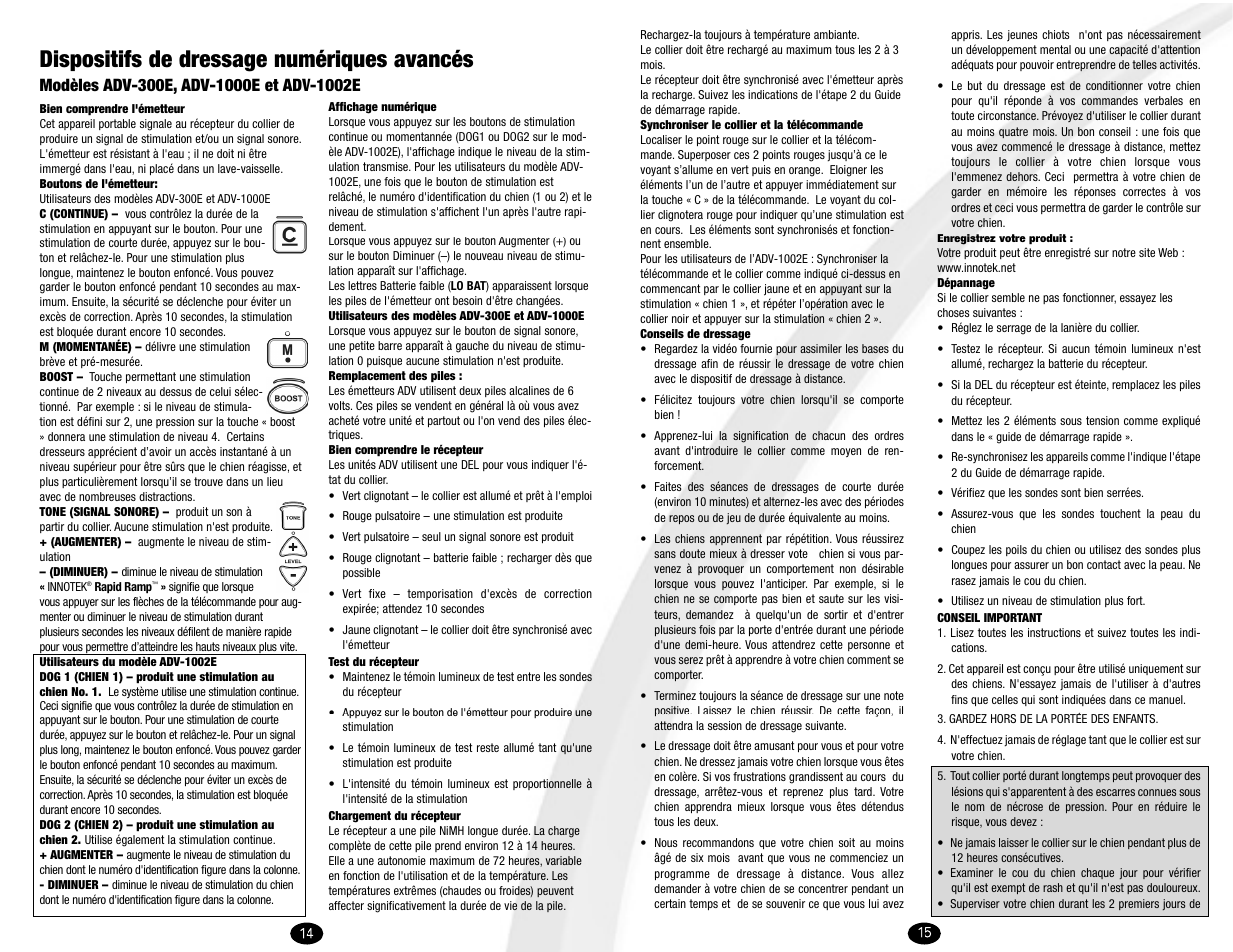 Dispositifs de dressage numériques avancés | Petsafe Innotek Digital Advanced Remote Trainer User Manual | Page 8 / 14