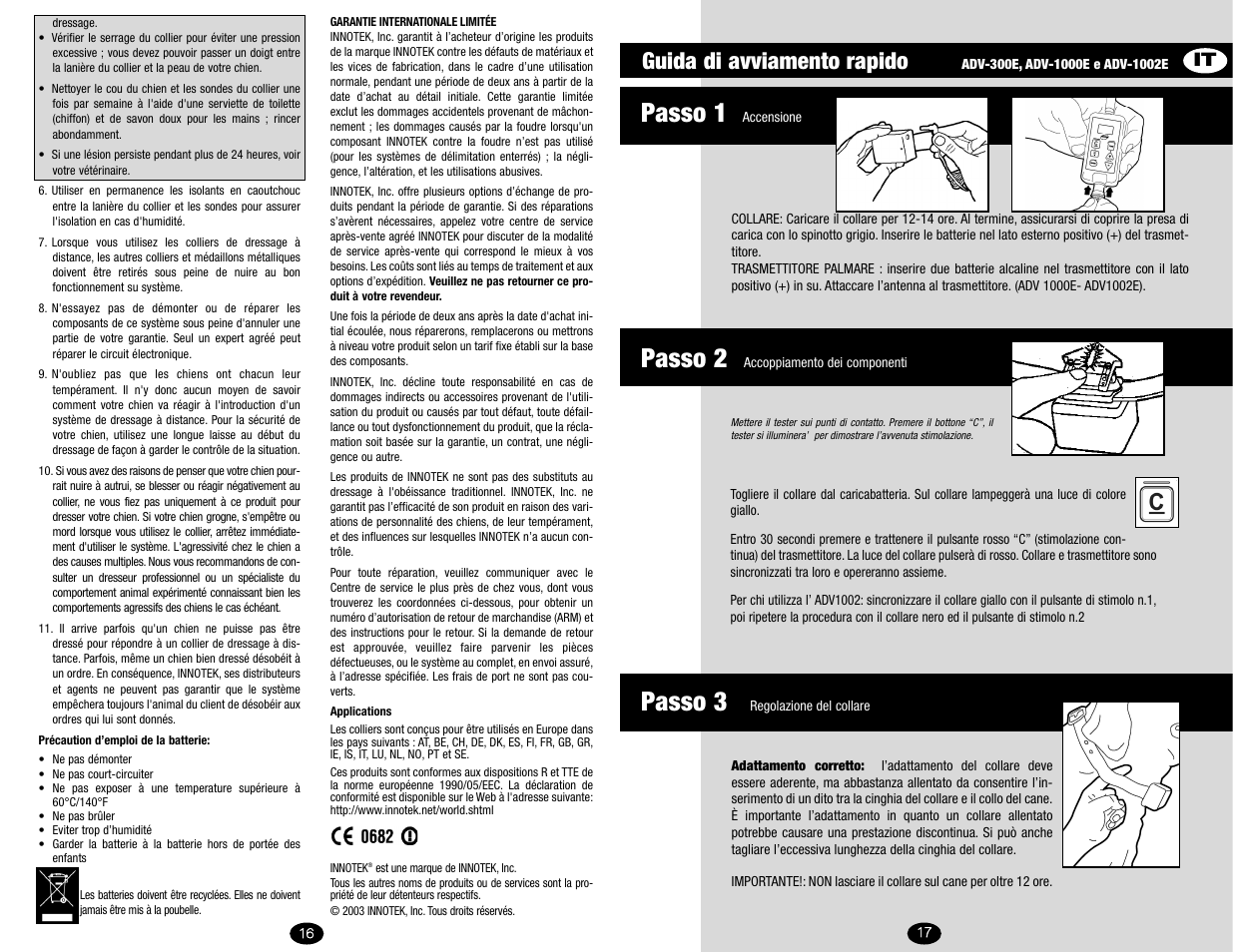 Passo 3, Passo 2, Passo 1 | Guida di avviamento rapido | Petsafe Innotek Digital Advanced Remote Trainer User Manual | Page 9 / 14