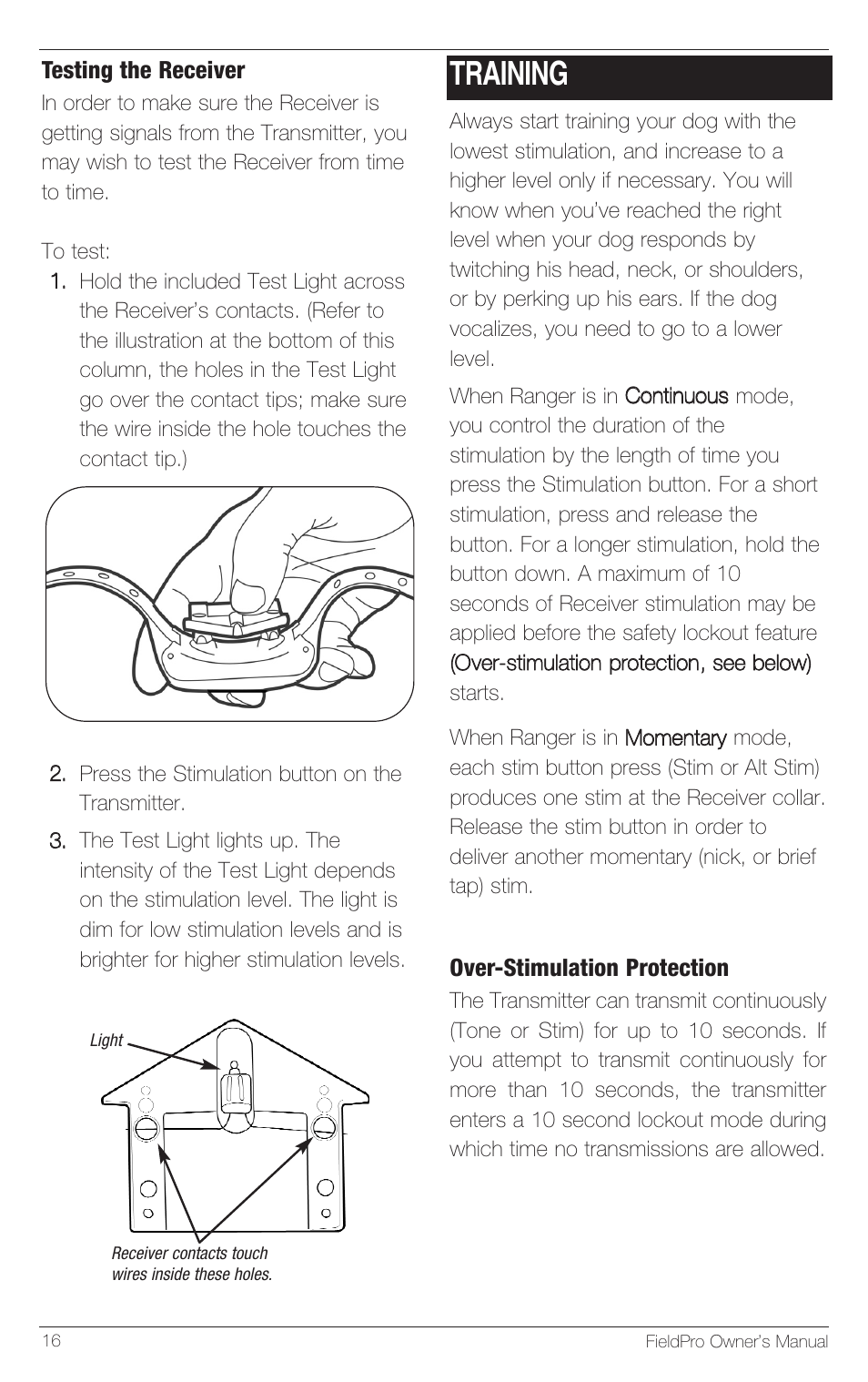 Training | Petsafe Innotek FieldPro Remote Trainer User Manual | Page 16 / 24