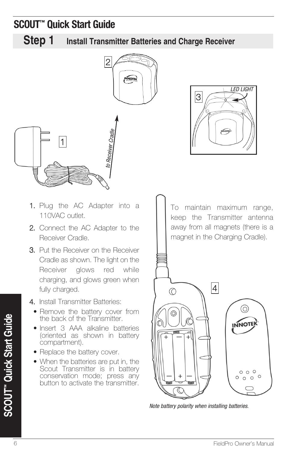 Step 1, Scout, Quick start guide | Petsafe Innotek FieldPro Remote Trainer User Manual | Page 6 / 24