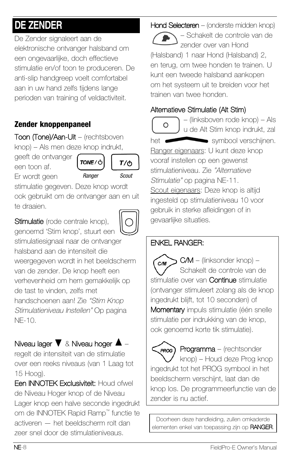 De zender | Petsafe Innotek FieldPro Remote Trainer User Manual | Page 118 / 156