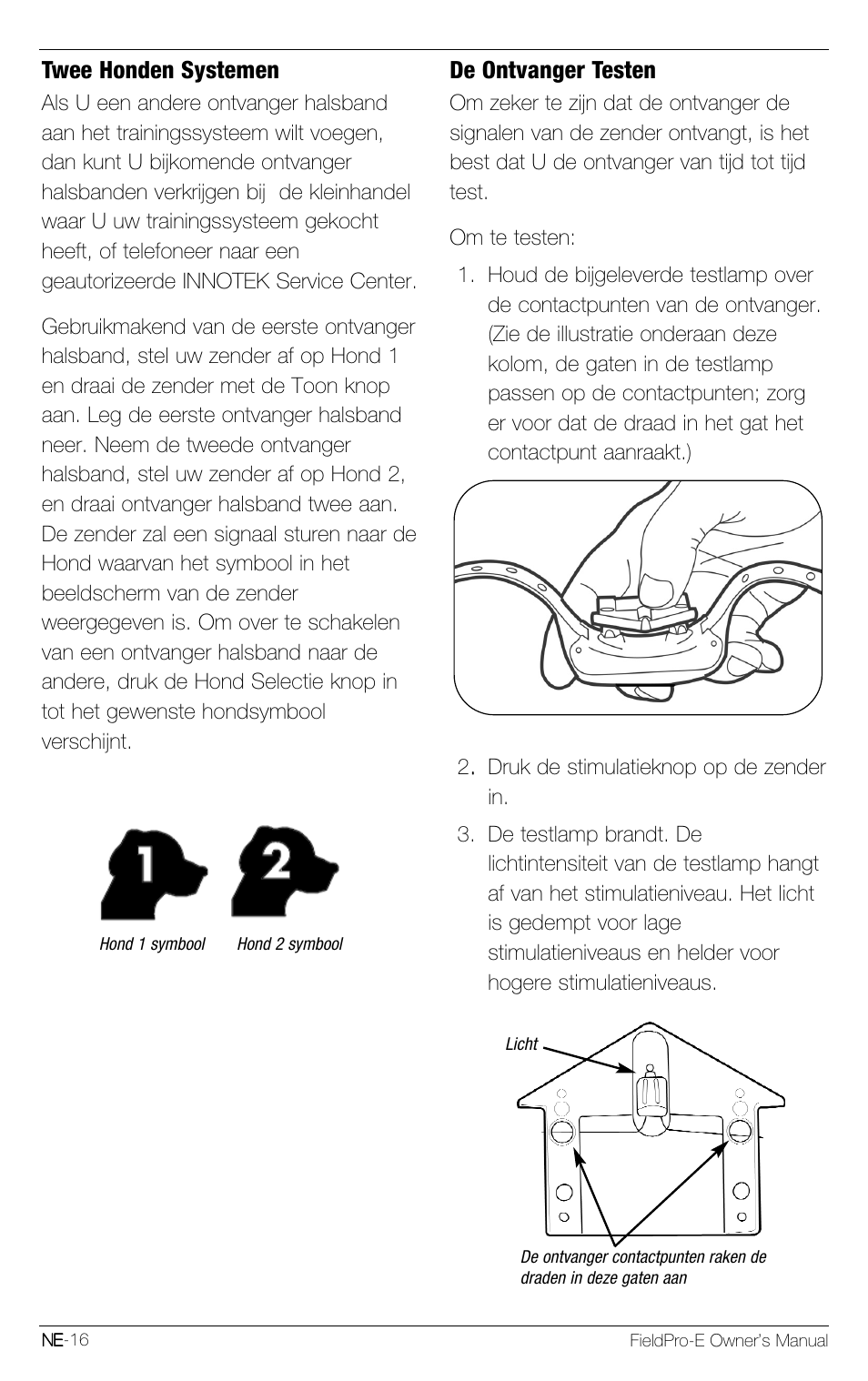 Twee honden systemen, De ontvanger testen | Petsafe Innotek FieldPro Remote Trainer User Manual | Page 126 / 156