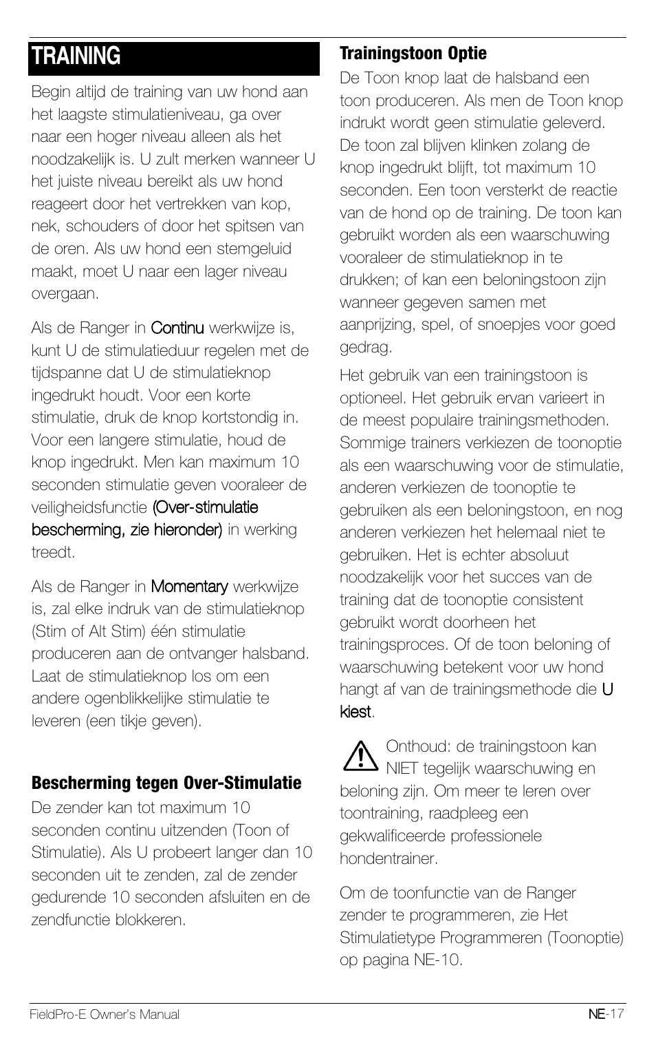 Training | Petsafe Innotek FieldPro Remote Trainer User Manual | Page 127 / 156