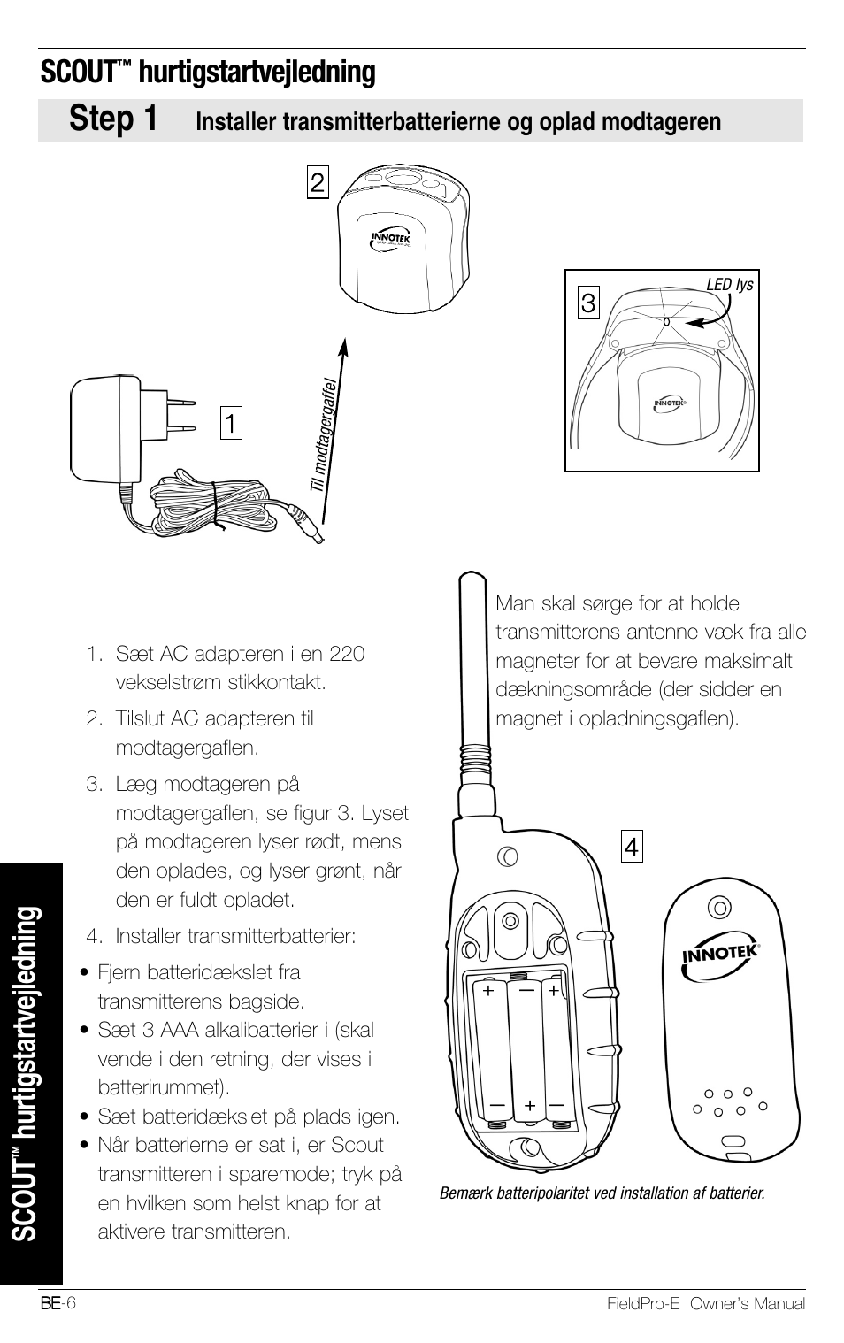 Step 1, Scout, Hurtigstartvejledning | Petsafe Innotek FieldPro Remote Trainer User Manual | Page 138 / 156