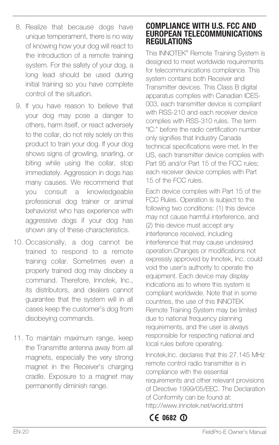 Petsafe Innotek FieldPro Remote Trainer User Manual | Page 20 / 156