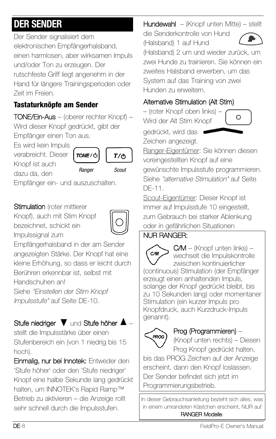 Der sender | Petsafe Innotek FieldPro Remote Trainer User Manual | Page 30 / 156