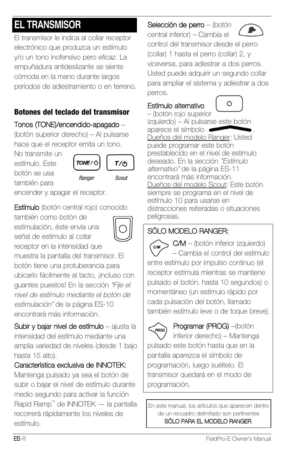 El transmisor | Petsafe Innotek FieldPro Remote Trainer User Manual | Page 52 / 156