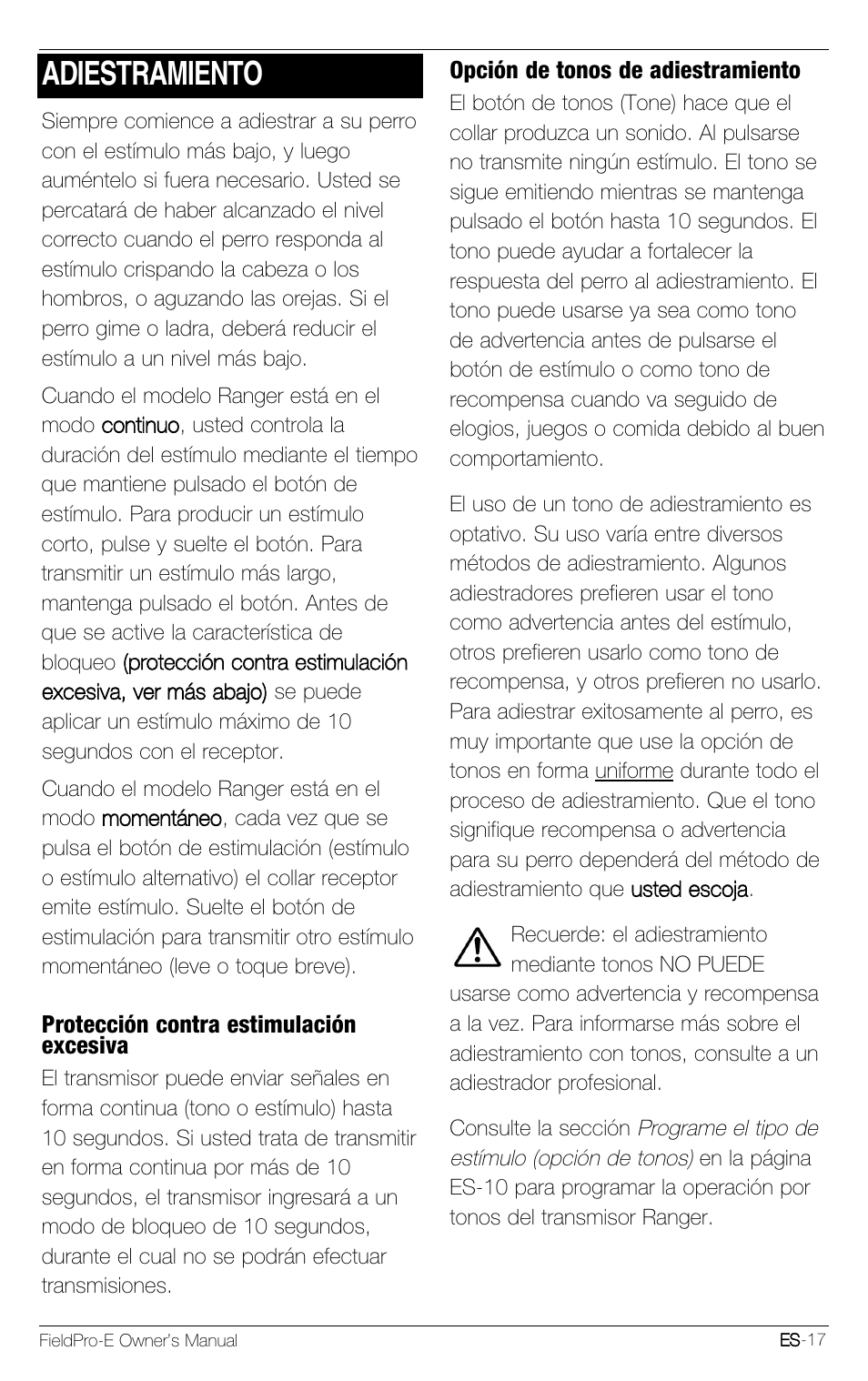 Adiestramiento | Petsafe Innotek FieldPro Remote Trainer User Manual | Page 61 / 156