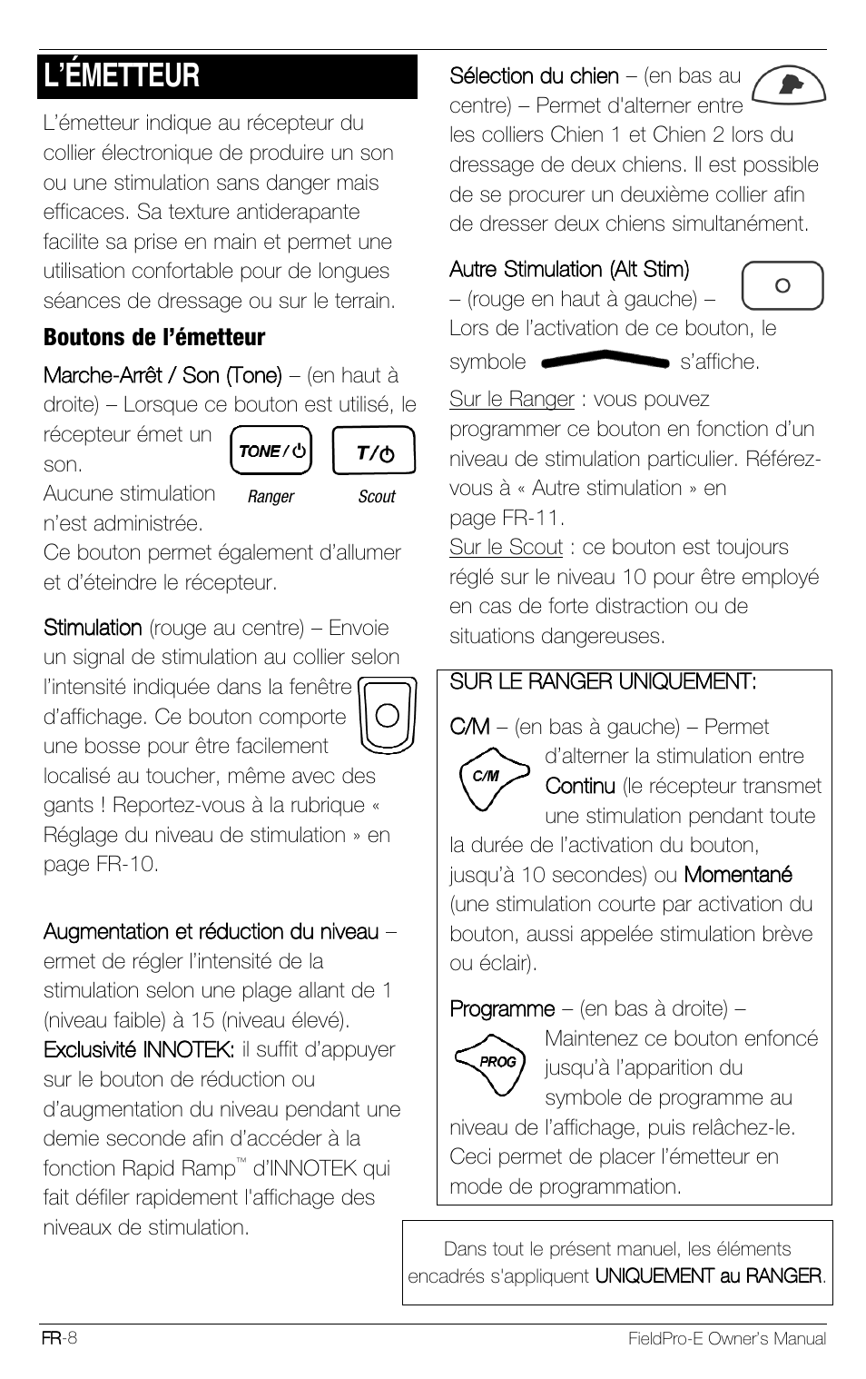 L’émetteur | Petsafe Innotek FieldPro Remote Trainer User Manual | Page 74 / 156