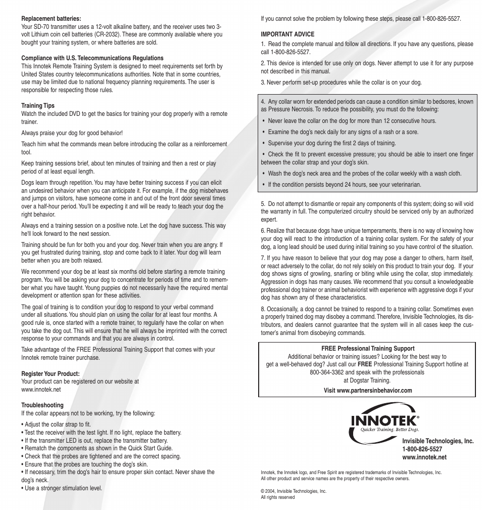 Petsafe Innotek Lap Dog Remote Trainer User Manual | Page 4 / 4