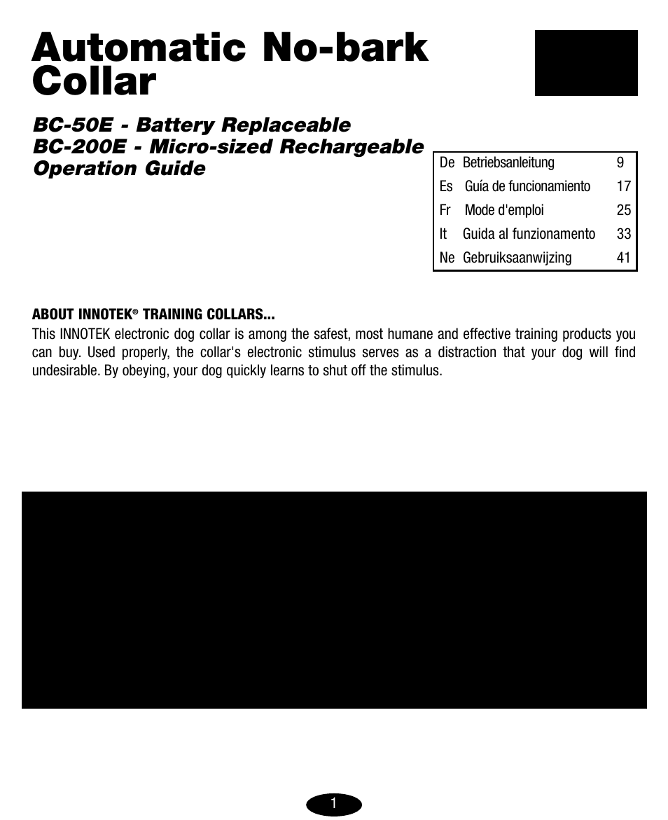 Petsafe Innotek No-Bark Collar User Manual | 48 pages