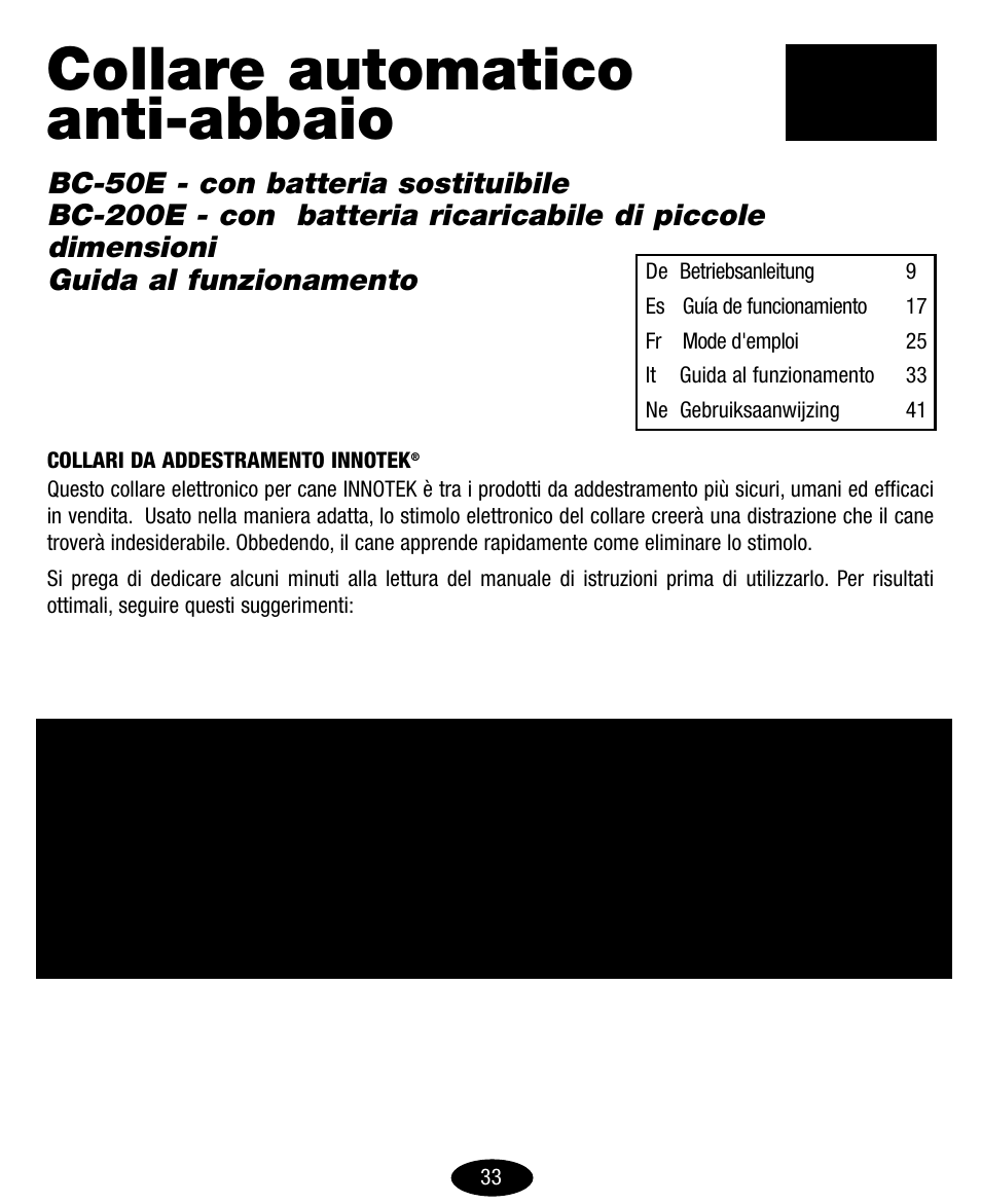 Collare automatico anti-abbaio | Petsafe Innotek No-Bark Collar User Manual | Page 33 / 48