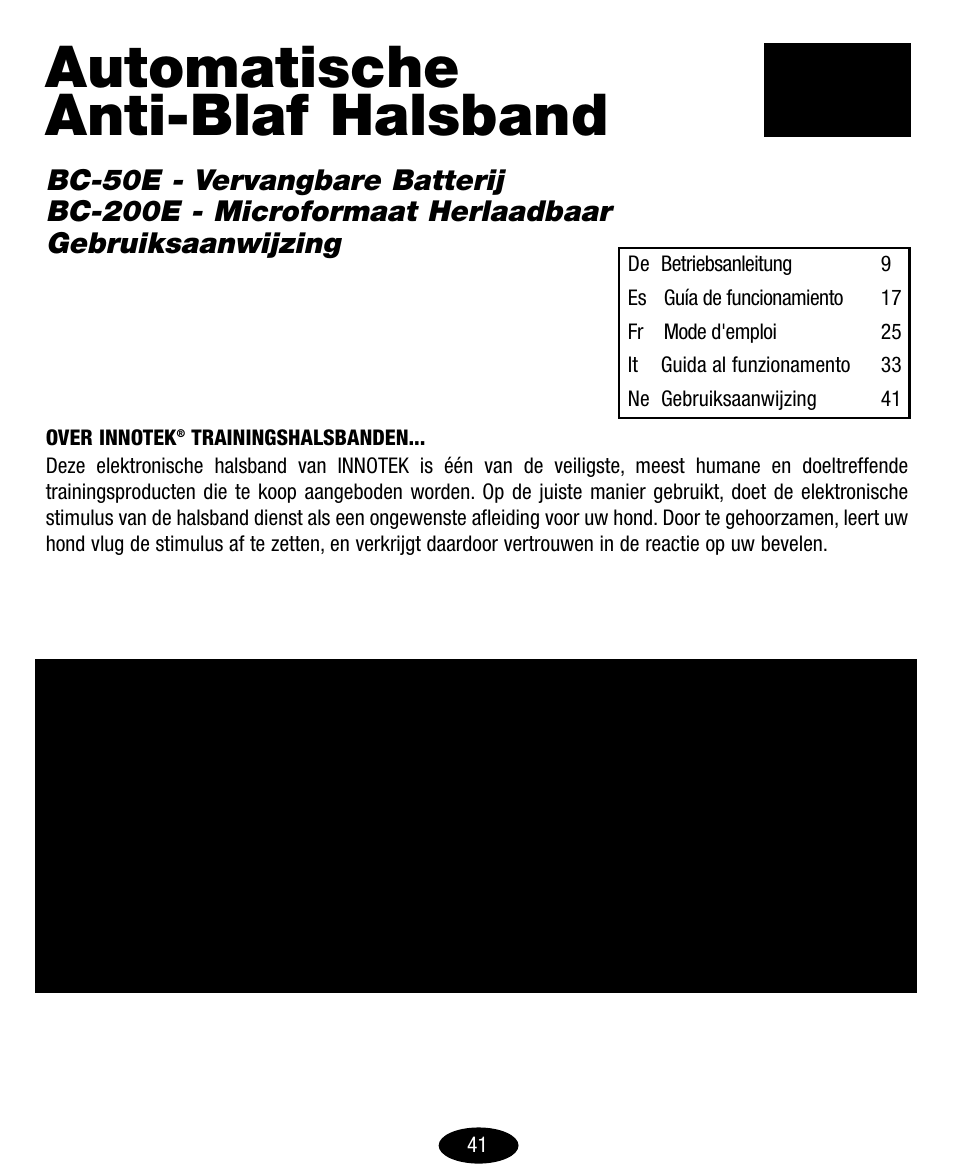 Automatische anti-blaf halsband | Petsafe Innotek No-Bark Collar User Manual | Page 41 / 48