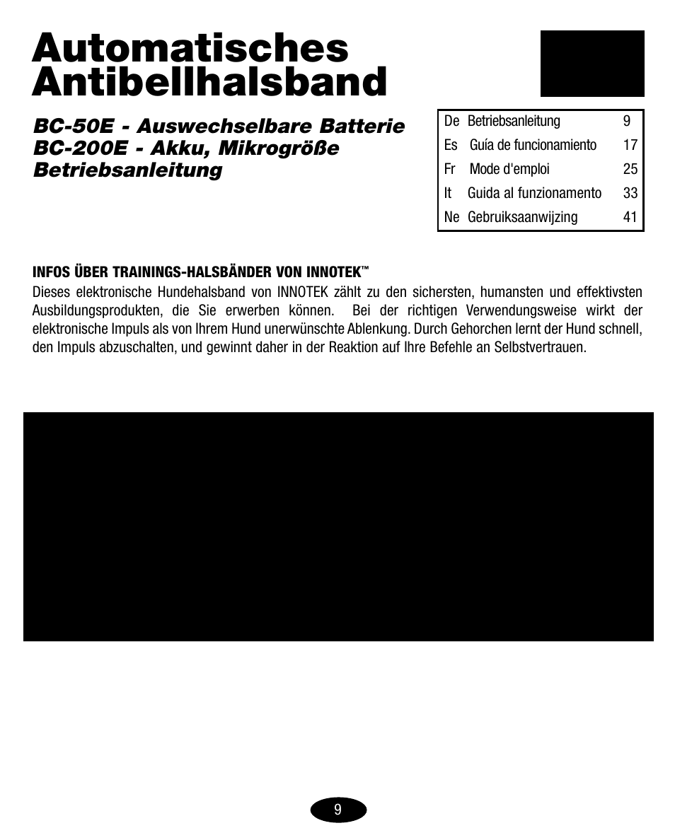 Automatisches antibellhalsband | Petsafe Innotek No-Bark Collar User Manual | Page 9 / 48